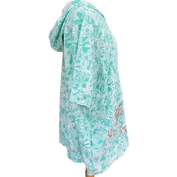 Quacker Factory Coastal Beach Starfish Rhinestone Zip Coverup Lounge Hoodie-2X - Picture 9 of 16